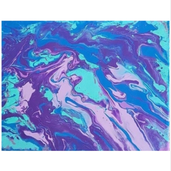 Hand Crafted Blue and Purple Abstract Design 11x14 Inches Canvas Painting - Picture 3 of 4